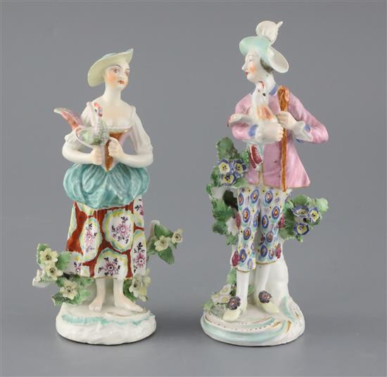 A pair of Derby groups, c.1765, H. 17.2 and 15.7cm